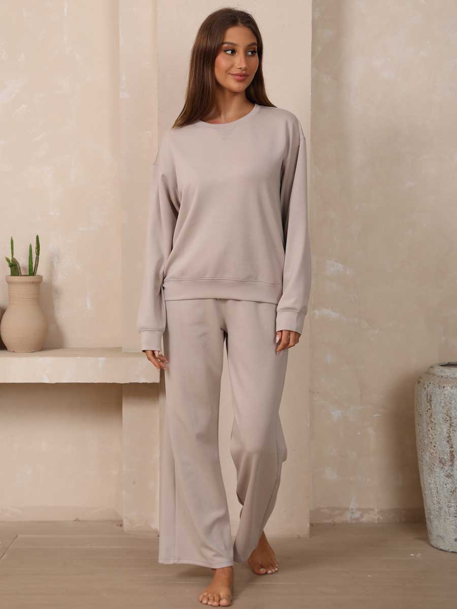 Modal Soft Crew Neck Sweatshirt & Pants 2-Piece Set