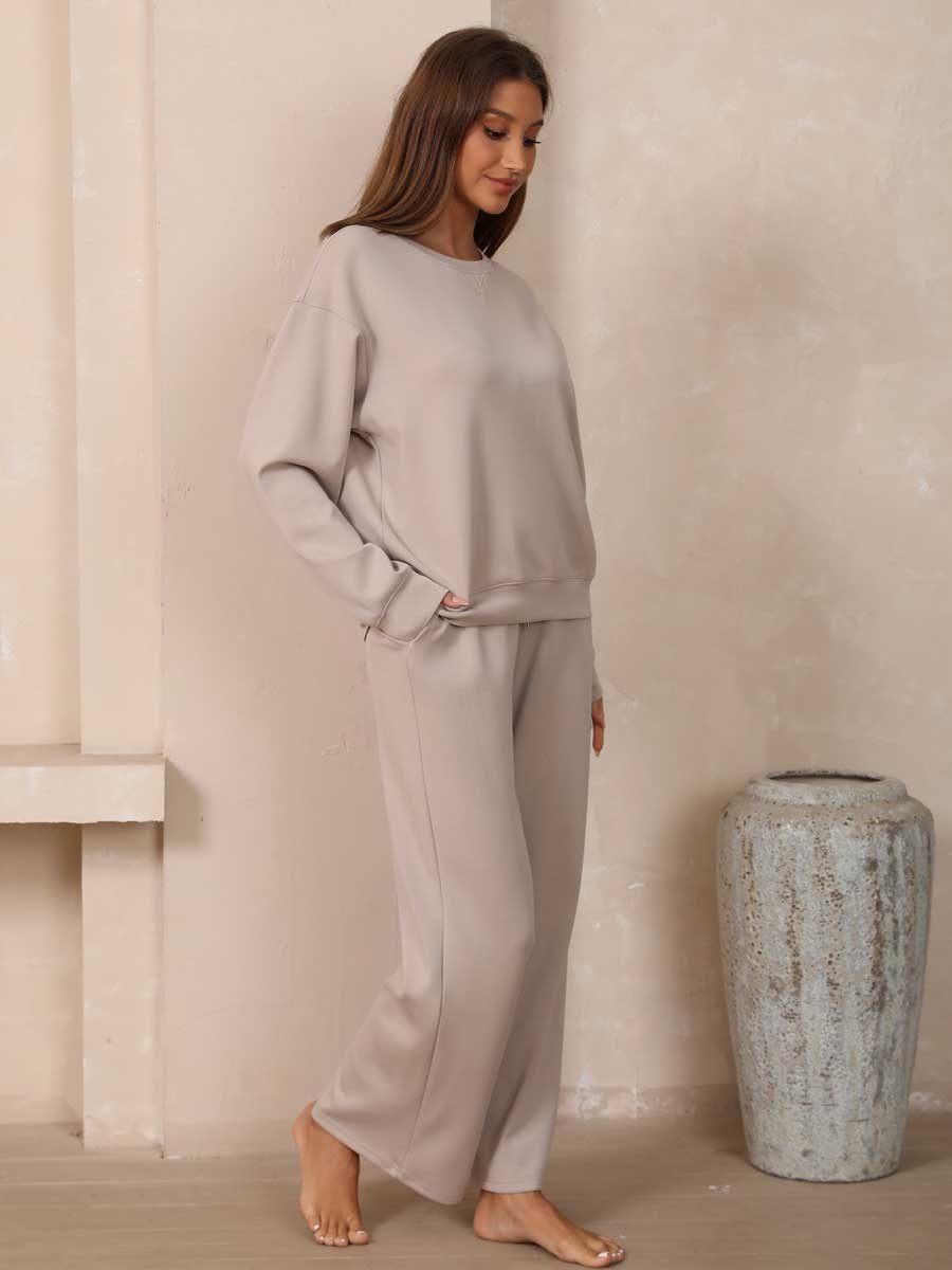 Modal Soft Crew Neck Sweatshirt & Pants 2-Piece Set