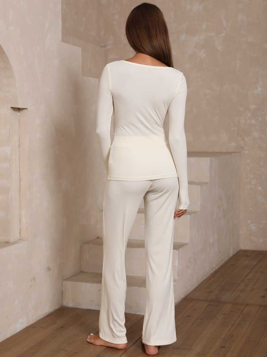 Airy Soft Henley Long Sleeve Top & Pants 2-Piece Set