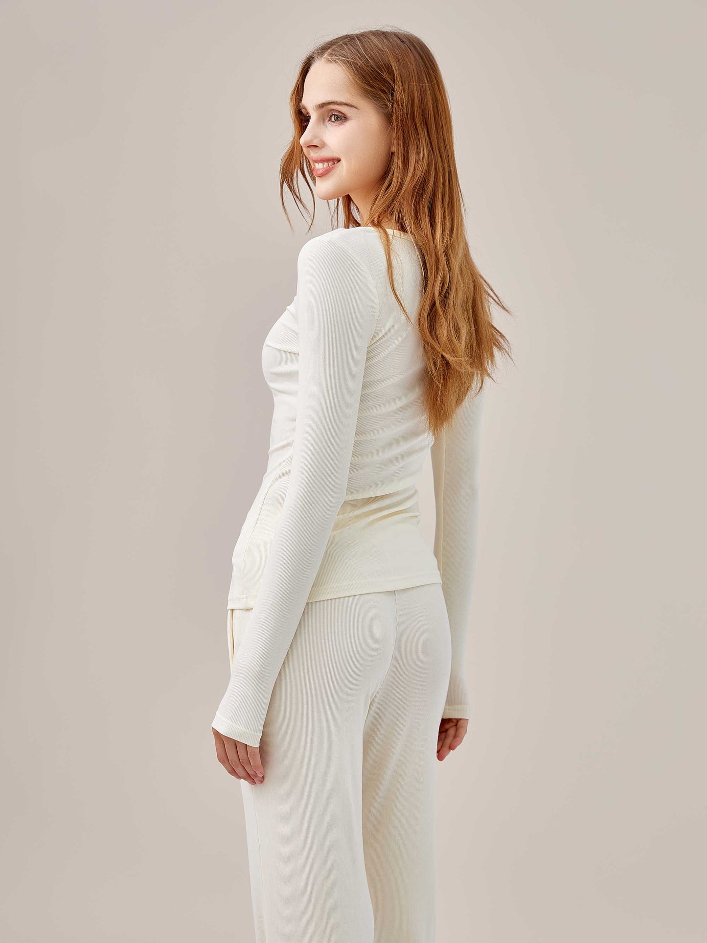 Airy Soft Henley Long Sleeve Top & Pants 2-Piece Set
