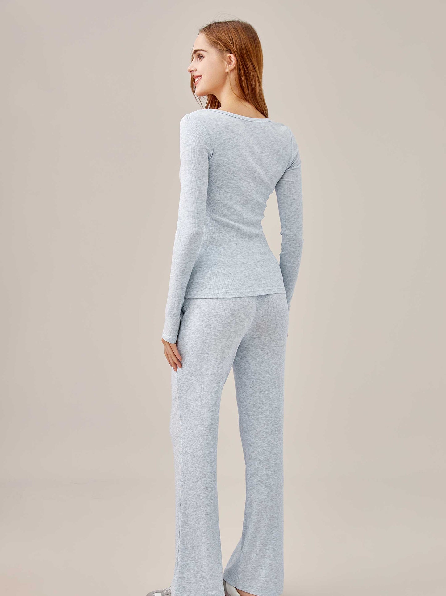 Airy Soft Henley Long Sleeve Top & Pants 2-Piece Set
