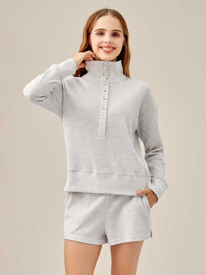 Waffled Henley Pullover Set