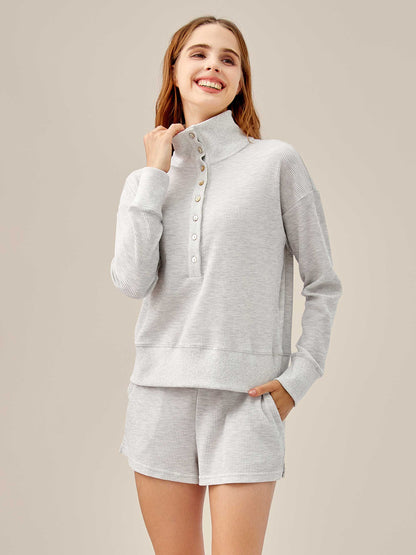 Waffled Henley Pullover Set