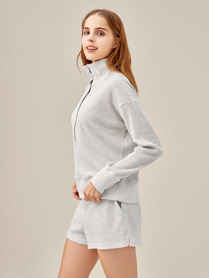 Waffled Henley Pullover Set