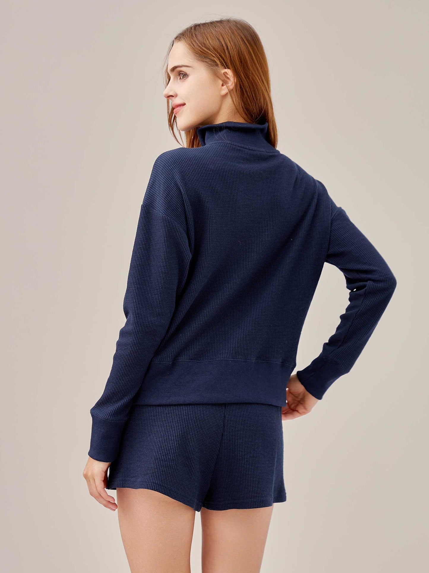 Waffled Henley Pullover Set