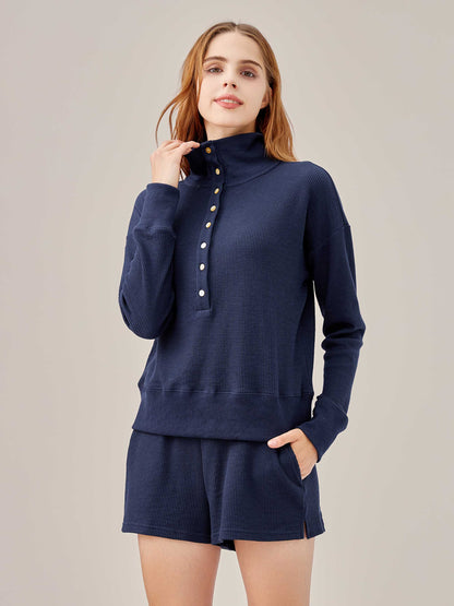 Waffled Henley Pullover Set