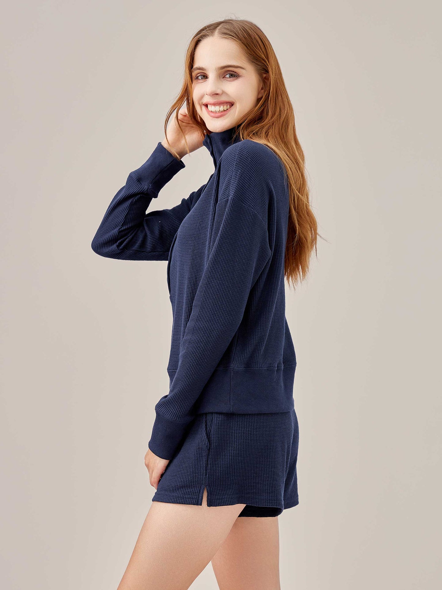 Waffled Henley Pullover Set