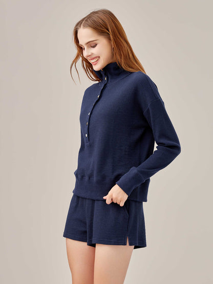 Waffled Henley Pullover Set