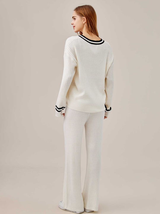 Cozy Ribbed Sporty Stripes Loungewear 2-Piece Set