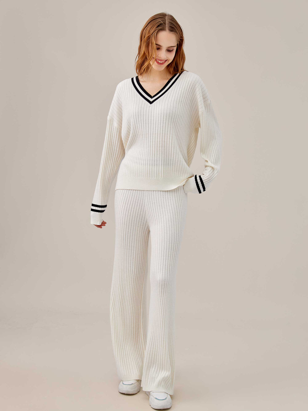 Cozy Ribbed Sporty Stripes Loungewear 2-Piece Set