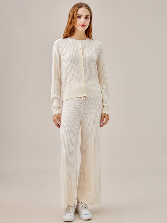 Cable Knit Cardigan and Pants 2-Piece Set