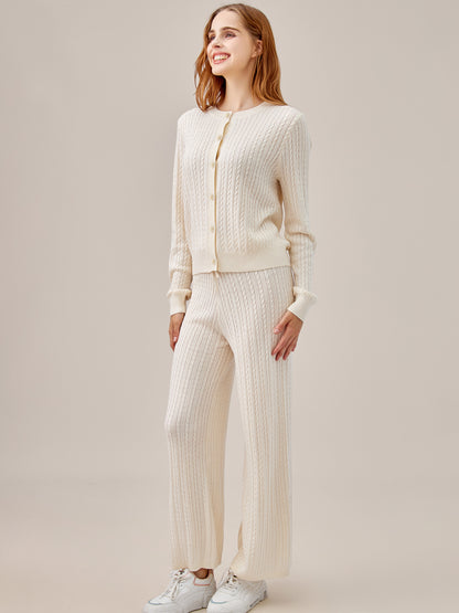 Cable Knit Cardigan and Pants 2-Piece Set