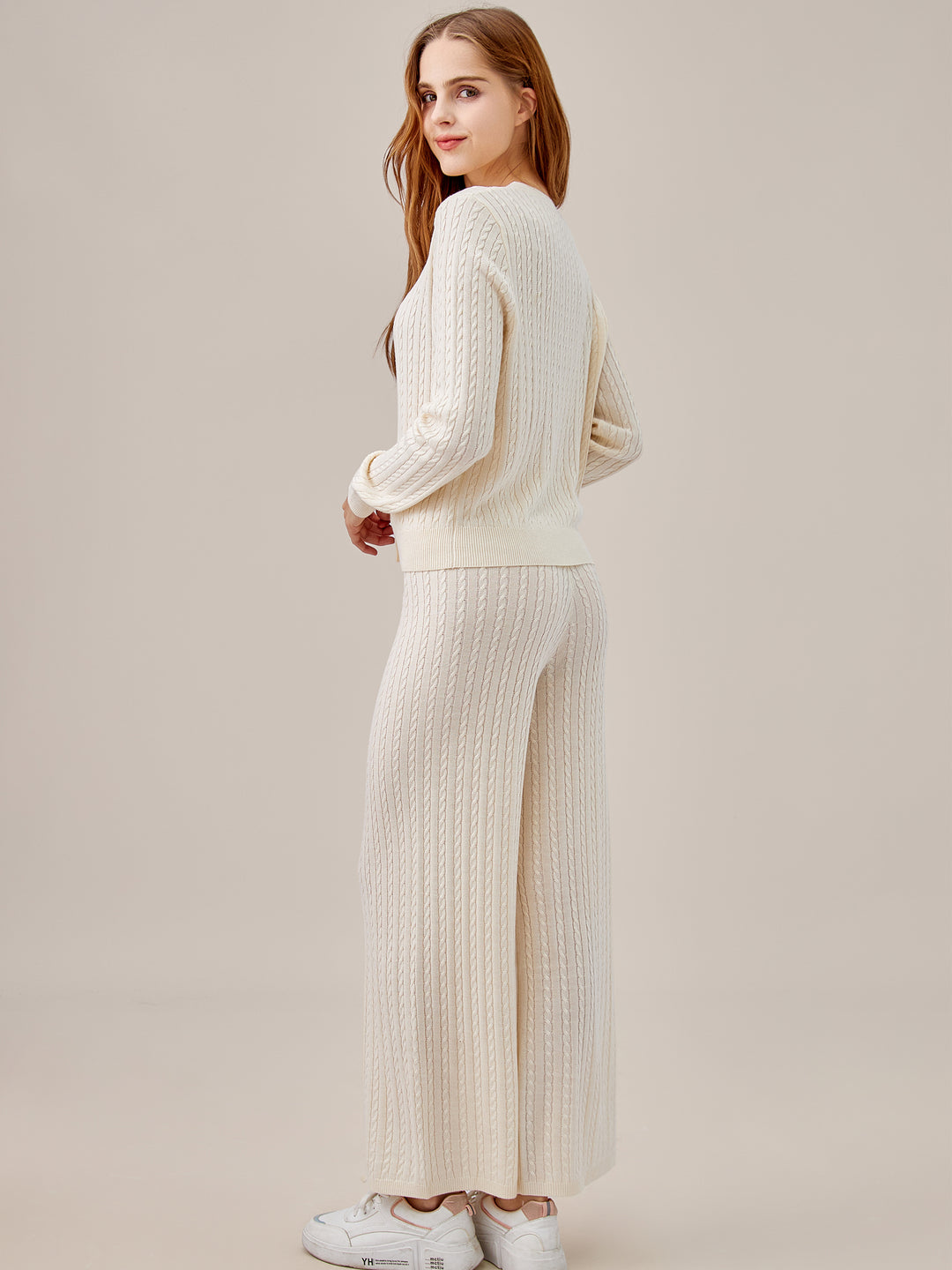 Cable Knit Cardigan and Pants 2-Piece Set