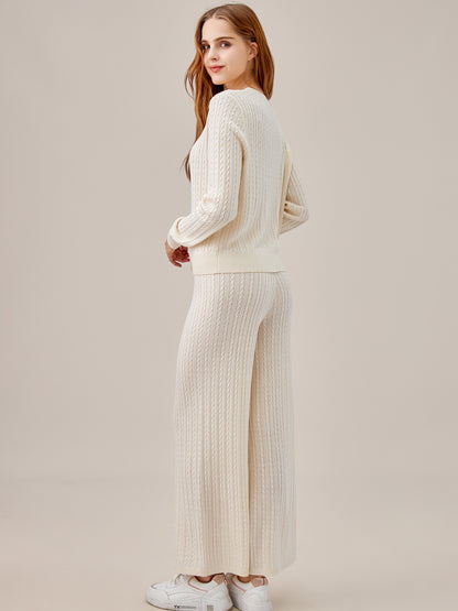Cable Knit Cardigan and Pants 2-Piece Set