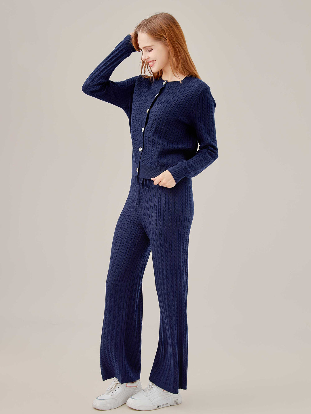 Cable Knit Cardigan and Pants 2-Piece Set