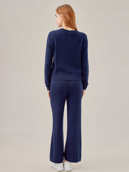 Cable Knit Cardigan and Pants 2-Piece Set