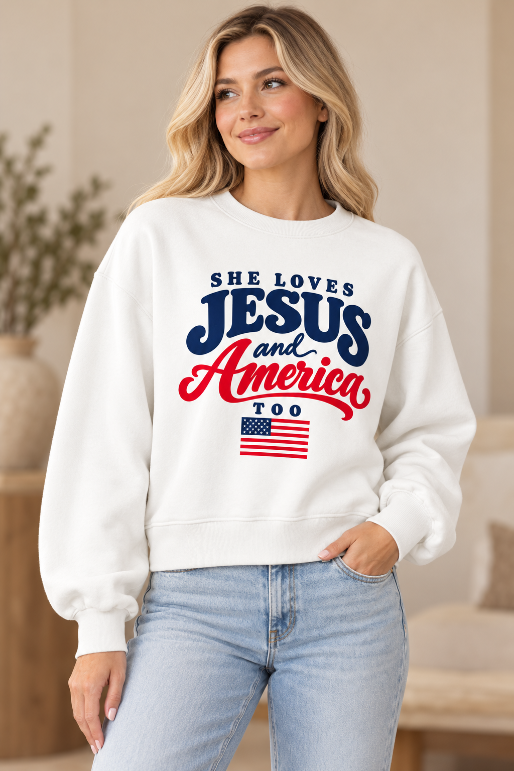 She Loves Jesus and America Too Graphic Sweatshirt