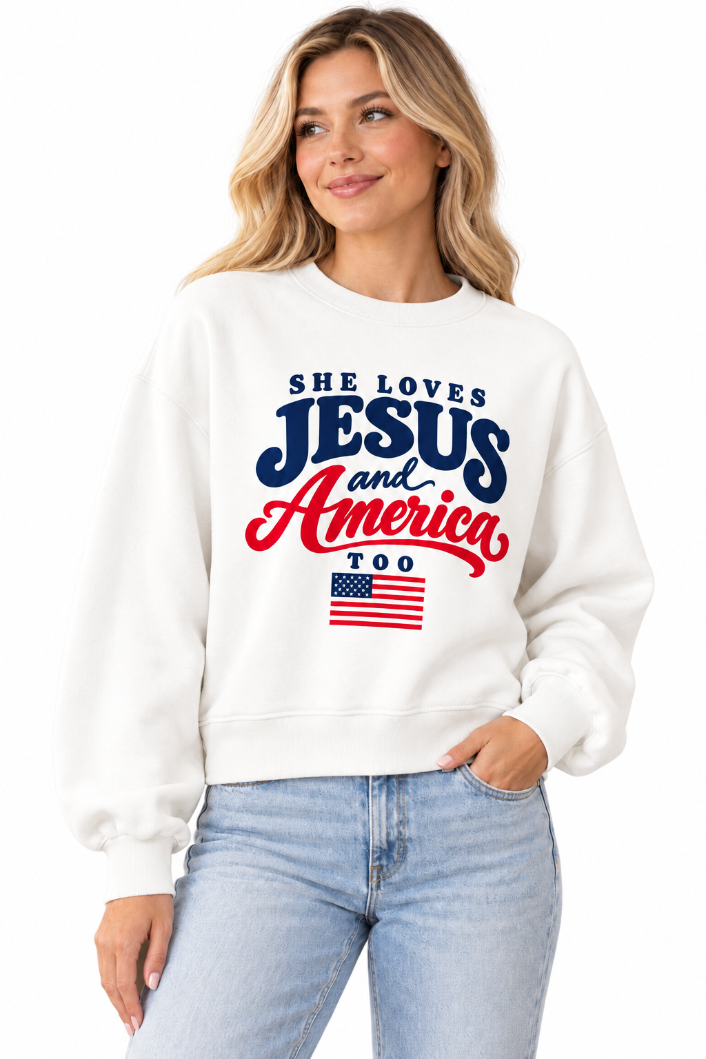 She Loves Jesus and America Too Graphic Sweatshirt