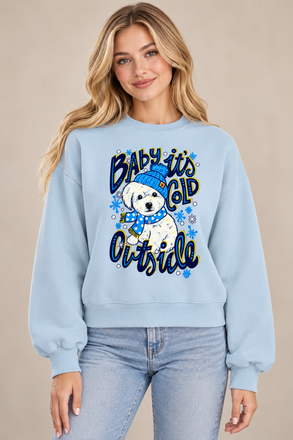Baby It’s Cold Outside Dog Graphic Sweatshirt – Light Blue
