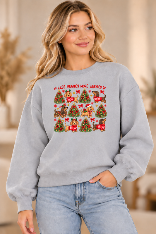 Less Meanies, More Weenies Christmas Sweatshirt – Heather Gray