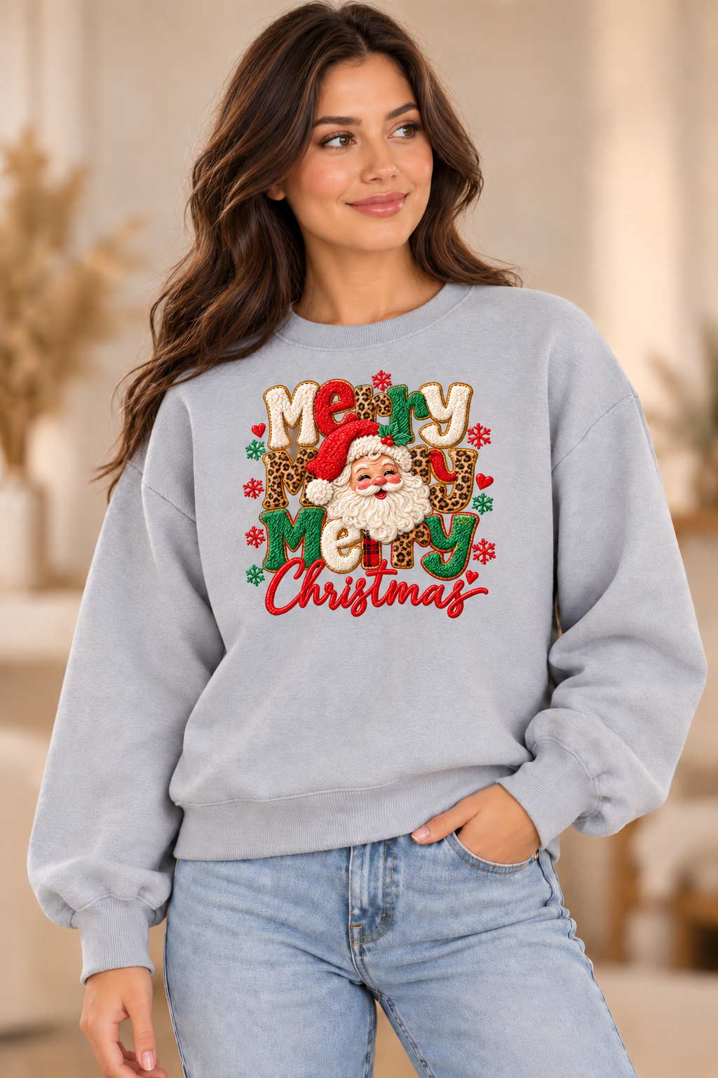 Merry Christmas Santa Graphic Sweatshirt – Heather Gray
