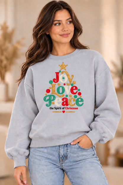 Joy Love Peace Christmas Tree Sweatshirt – Heather Gray