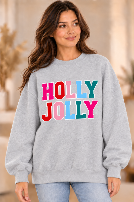 HOLLY JOLLY Christmas Sweatshirt – Heather Gray