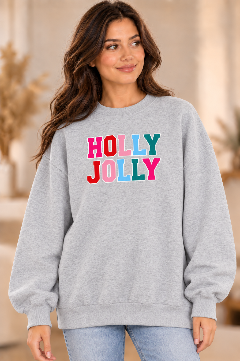 HOLLY JOLLY Christmas Sweatshirt – Heather Gray