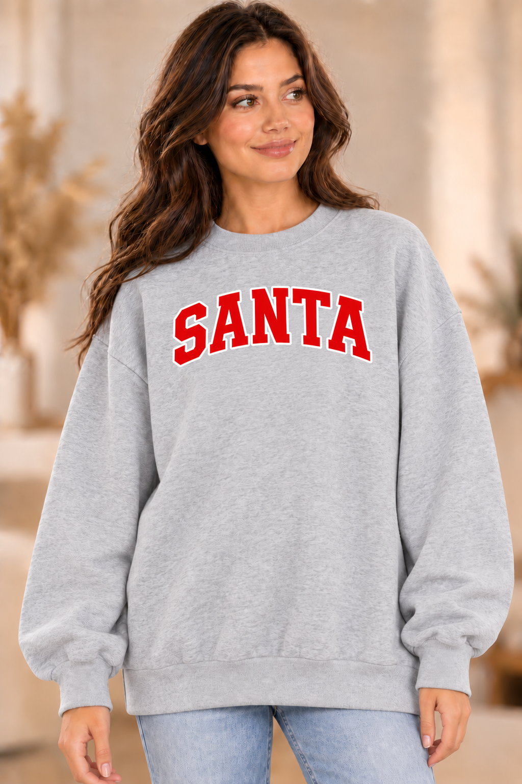 SANTA Varsity Christmas Sweatshirt – Heather Gray