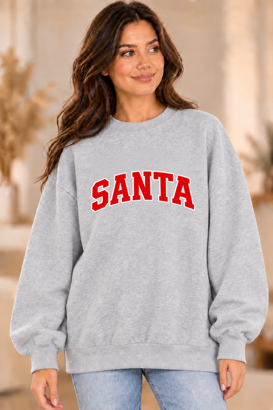 SANTA Varsity Christmas Sweatshirt – Heather Gray