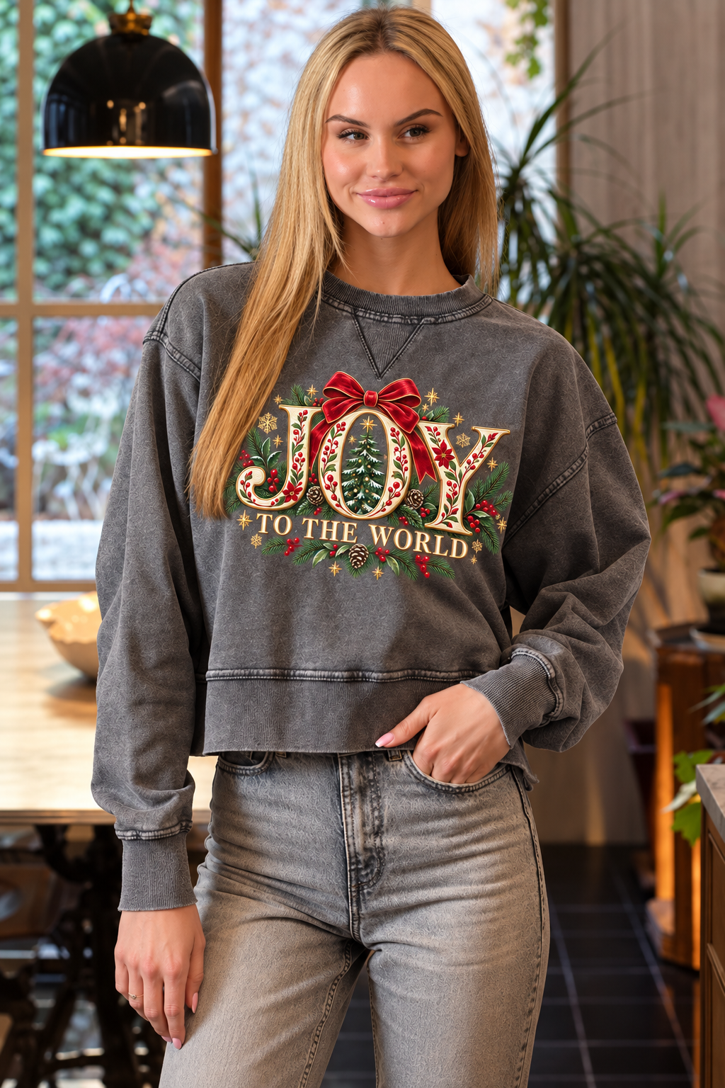 Joy to the World Washed Cropped Sweatshirt