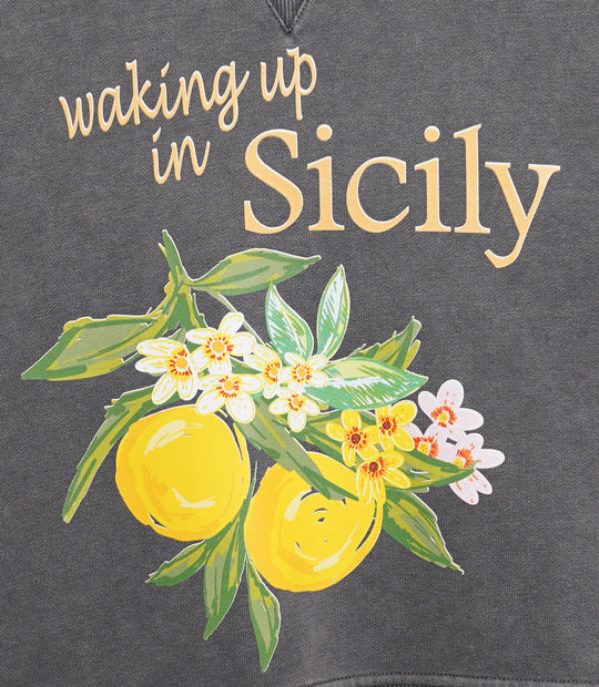 Salt Air Sweatshirt with Graphic Waking up in Sicily