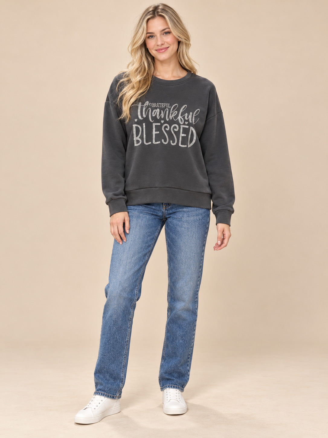 Grateful Thankful Blessed Rhinestone Crewneck