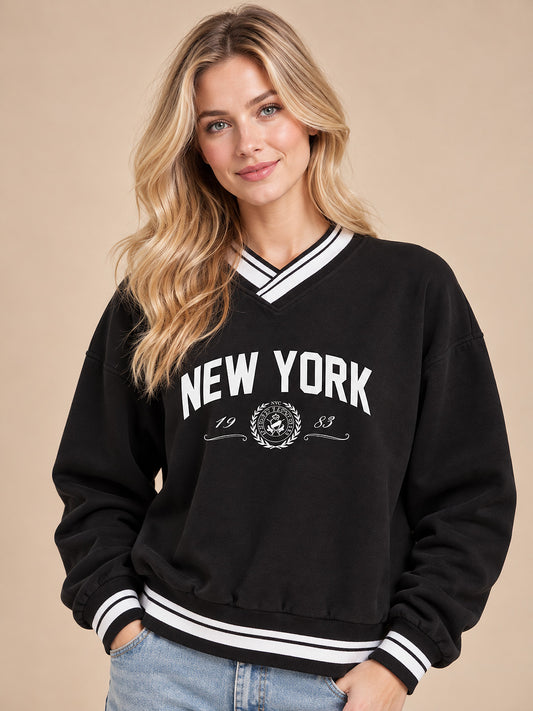 New York V Neck Soft Sweatshirt