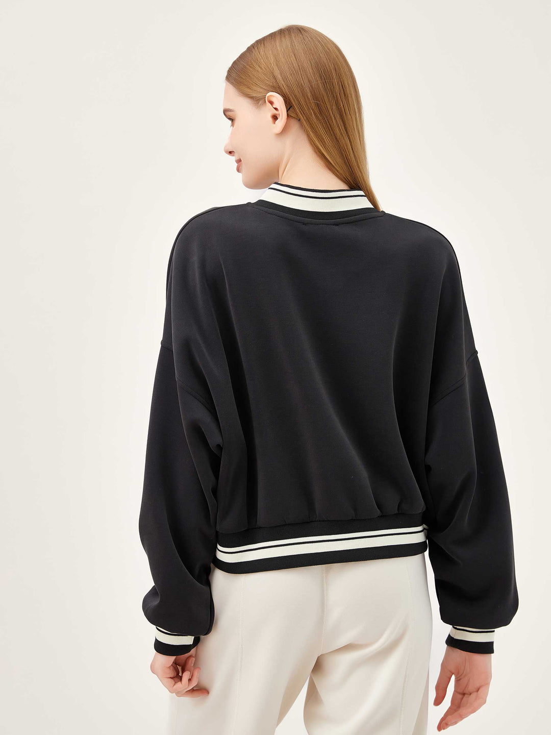Varsity V-Neck Soft Sweatshirt - Black Ivory