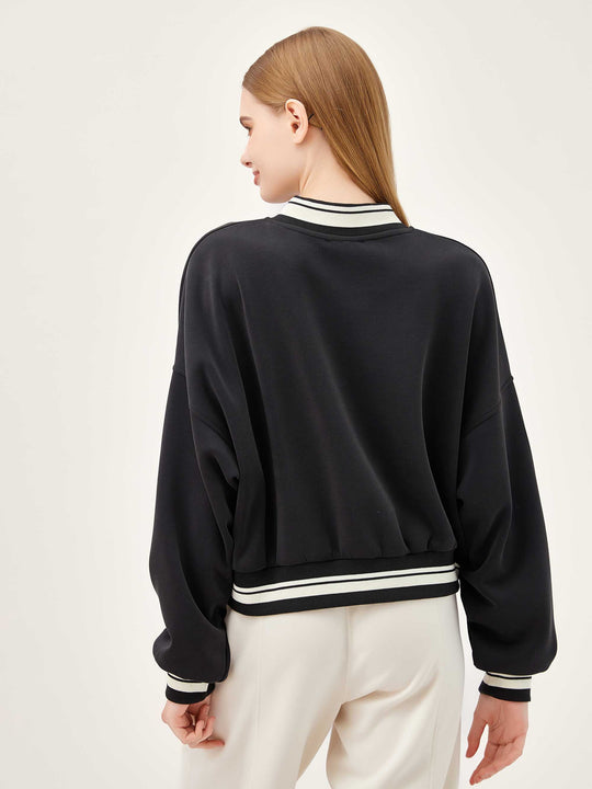 Varsity V-Neck Soft Sweatshirt - Black Ivory