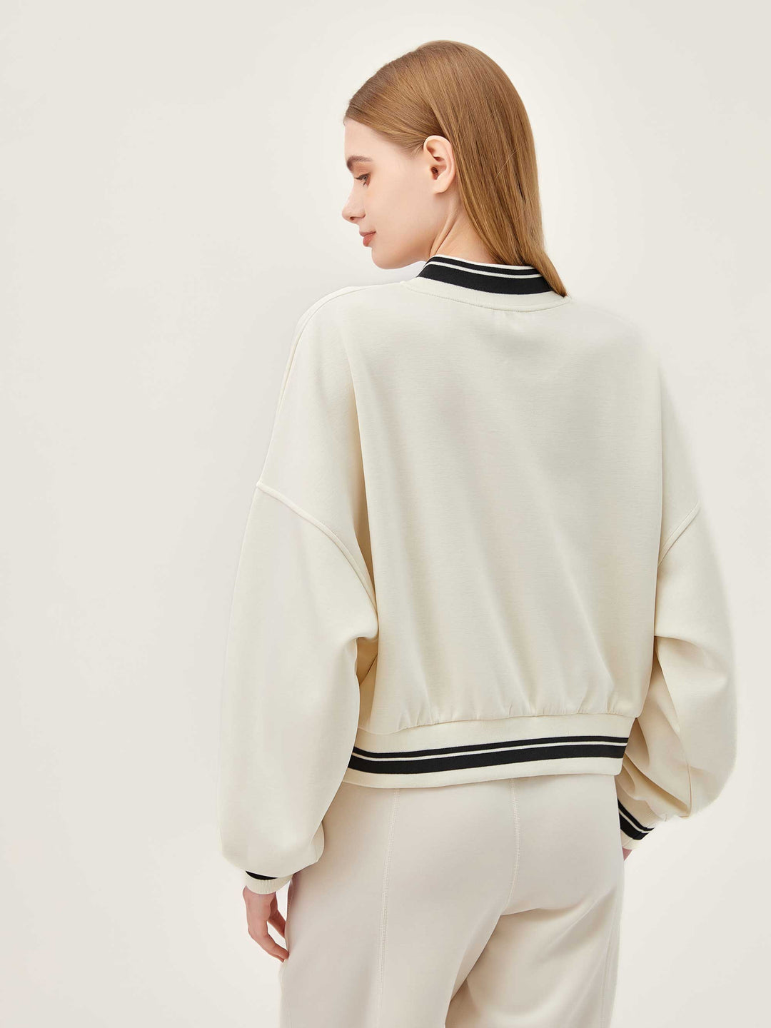 Varsity V-Neck Soft Sweatshirt - Ivory Black