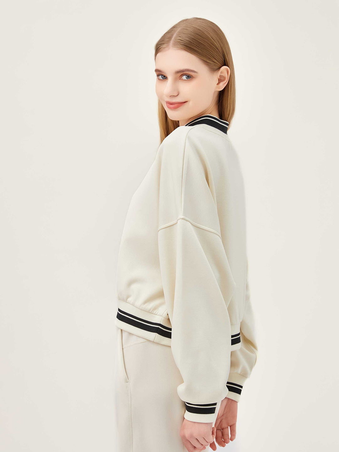 Varsity V-Neck Soft Sweatshirt - Ivory Black