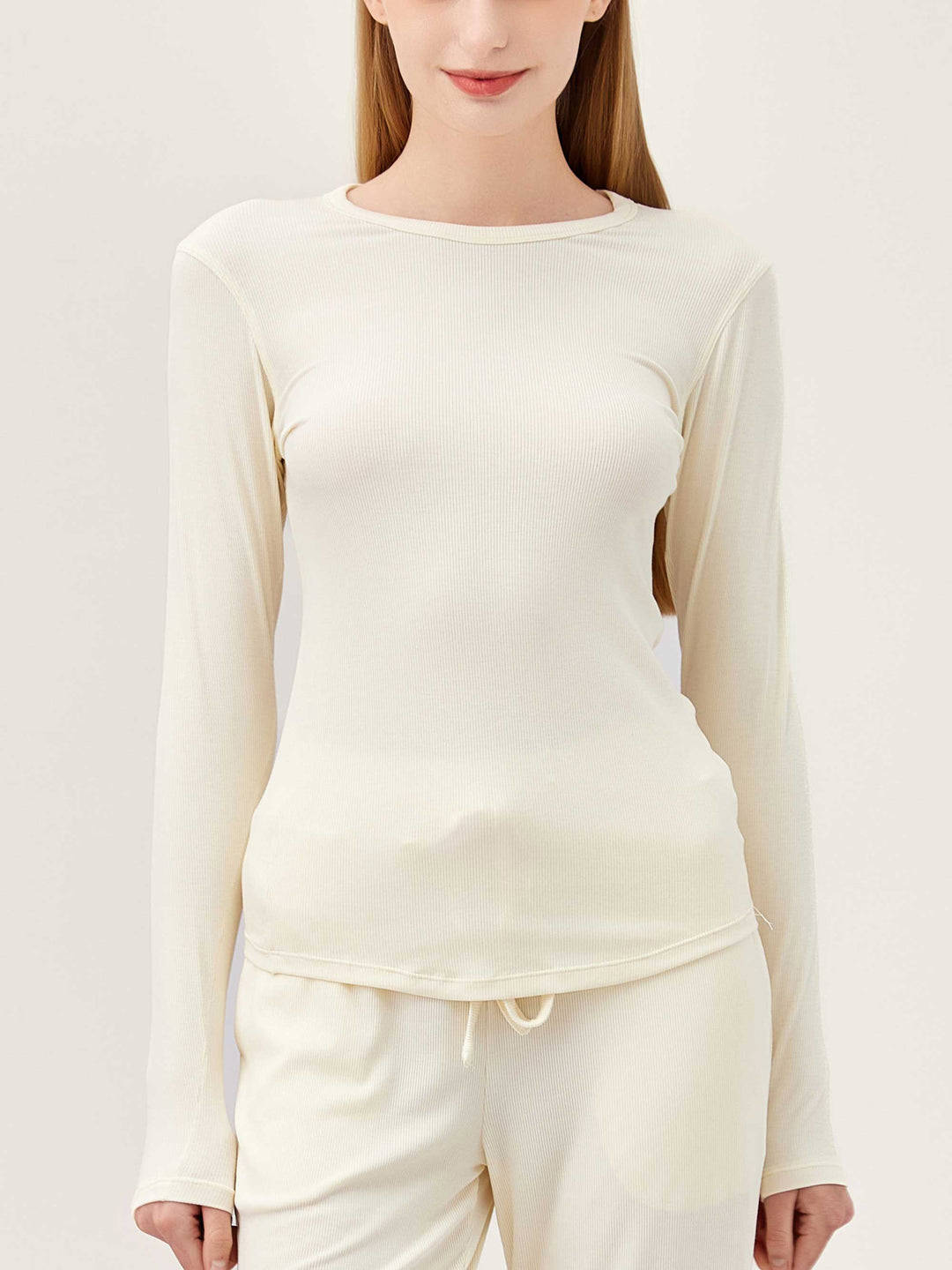 Airy Soft Ribbed Long Sleeve Top - Ivory