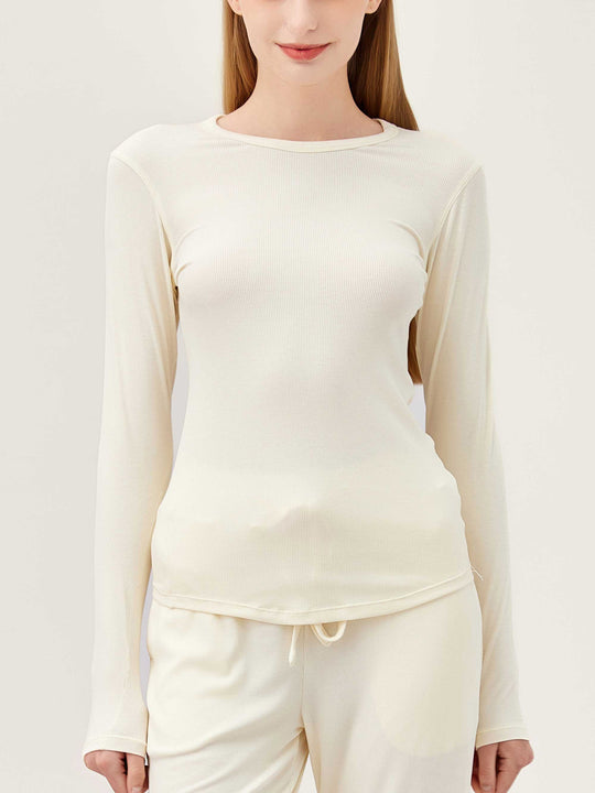 Airy Soft Ribbed Long Sleeve Top - Ivory