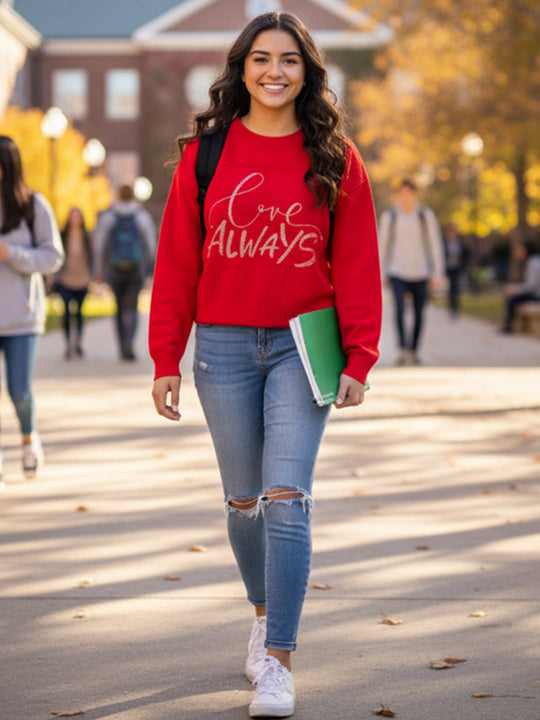 The Luxe Knit Sweater with Graphic Love Always