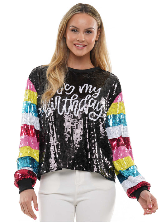 It's My Birthday colorful sequin striped long sleeve top