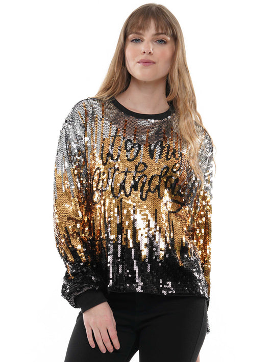 Gradient Its My Birthday sequin top