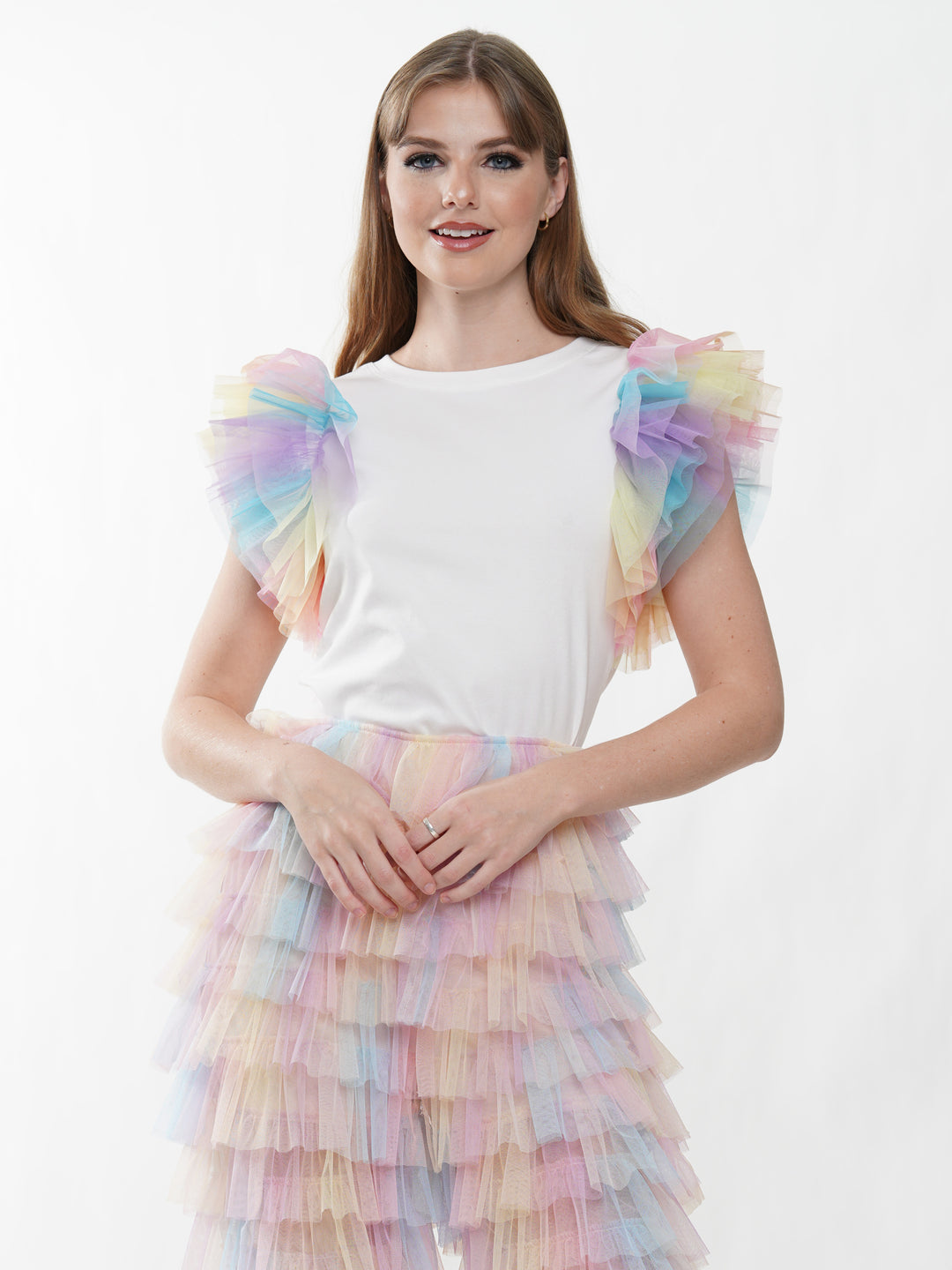 Rainbow Mesh Sleeve Top