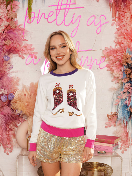 Sequin cowboy boots knitted top
