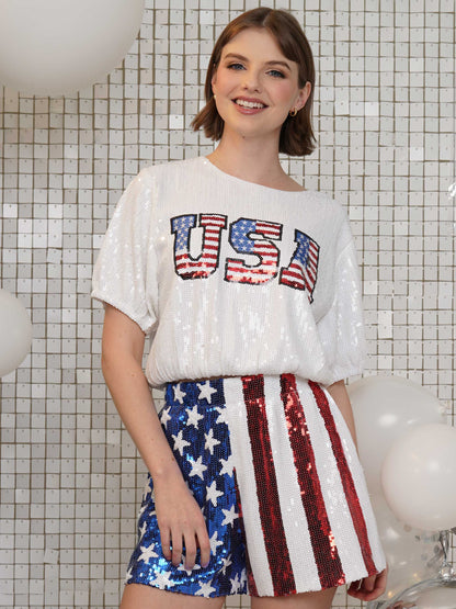 USA Script Sequin Crop Top