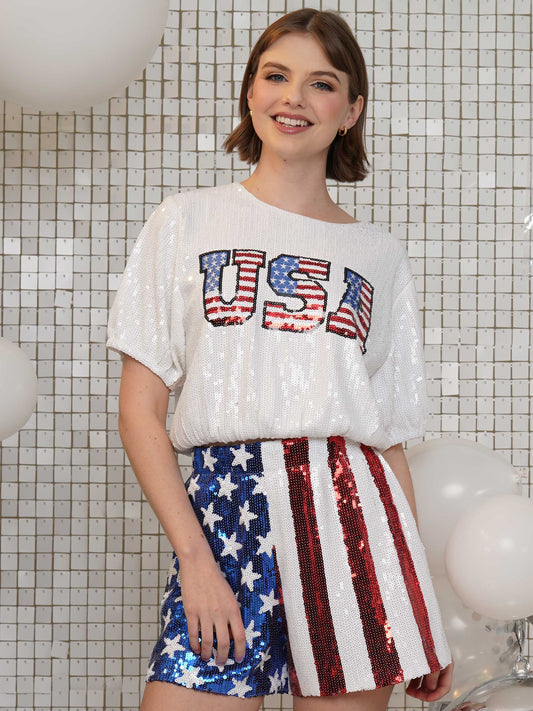 USA Script Sequin Crop Top