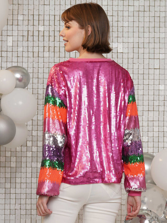 Its My Birthday striped long sleeve sequin top