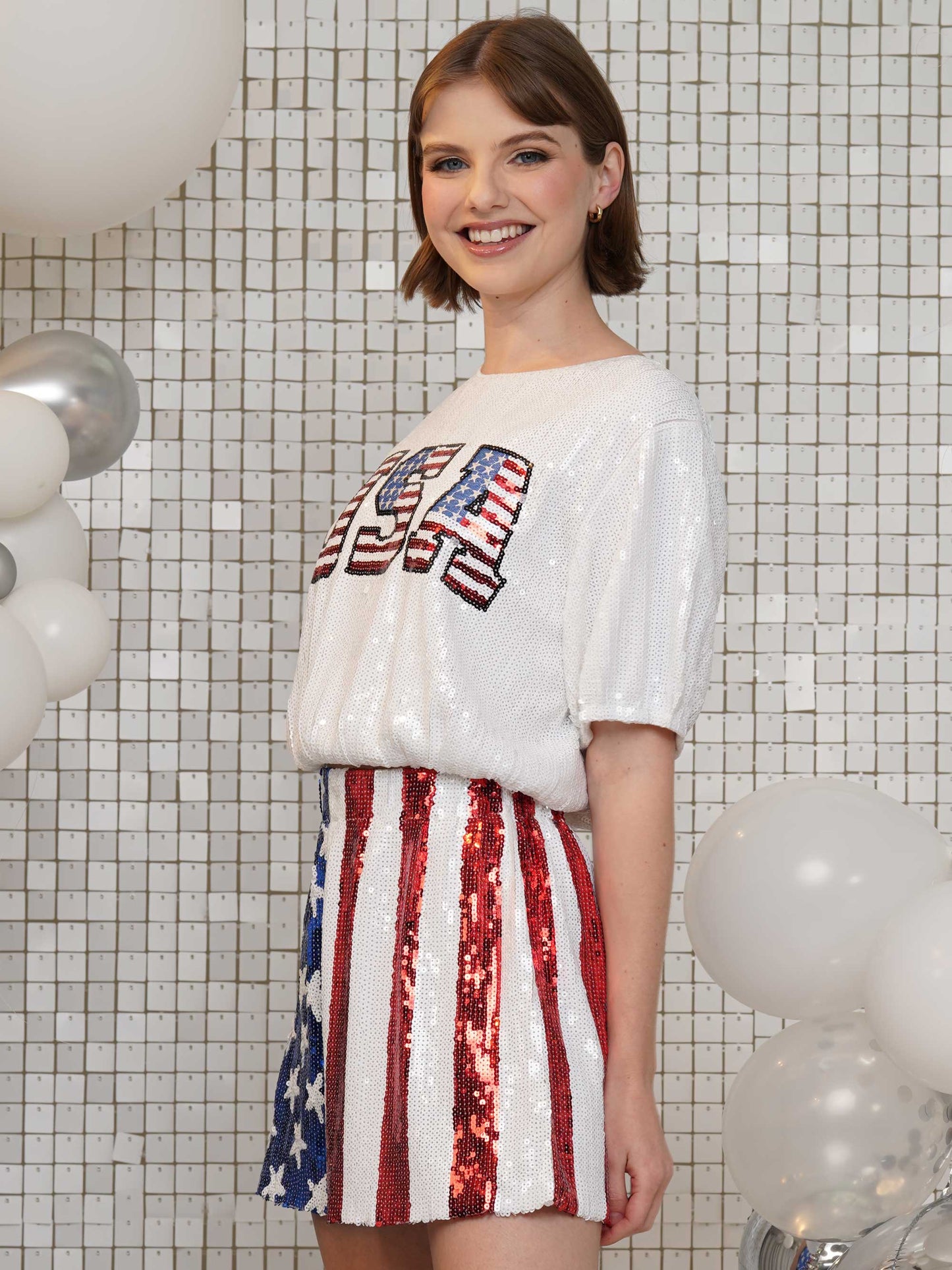 USA Script Sequin Crop Top