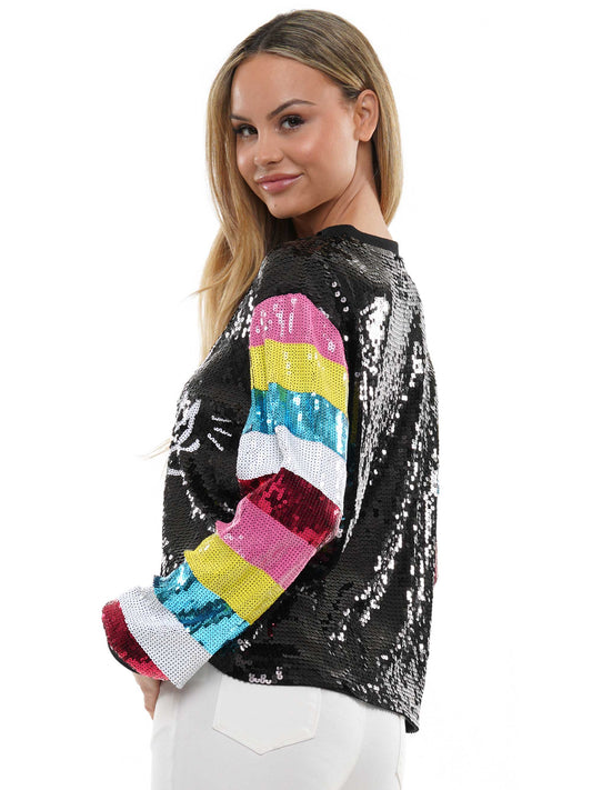 It's My Birthday colorful sequin striped long sleeve top